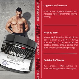 Muscle NH2 100% Pure Creatine Monohydrate Powder Supports Increases Size Strength and Physical Performance, Unflavoured, 500g, 100 Servings (Pack of 1)