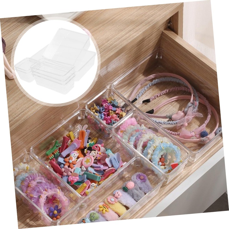 GRIRIW 7pcs Clear Plastic Drawer Organizer Versatile Storage Bins for