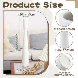 Nuogo 20'' Tall White Floor Vases Ceramic Skinny Long Vase for Pampas Grass Modern Minimalist Tall Flower for Fireplace Living Room Home Decor