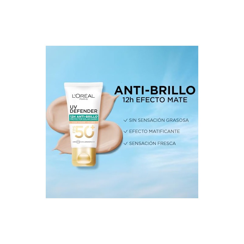 L'Oréal Paris Protector Solar Diario Anti-Brillo FPS50+ UV Defender Tono