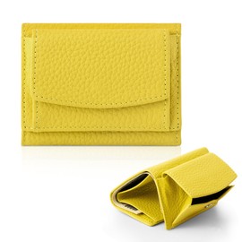 GUDWAT Mini Wallet, Women's Trifold Wallet, Small, Compact, Coin Purse Included, Men's, Genuine Leather, Cute, Ultra Lightweight, Folding, yellow