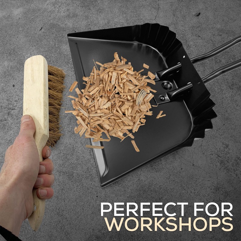 Metal Dustpan and Brush Set Featuring Flat Lip for Better