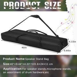 Vincreem 40" Speaker and Microphone Stand Bag-40 x 9.4 x 4.3 Inch Storage and Transportation for Portable Pa Lighting and Mic Stands or Drum-kit Hardware Heavy-duty 1680d Oxford Cloth Adjustable Strap