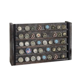 J JACKCUBE DESIGN Rustic Wood Wall Mount Coins Display Rack - 5 Tier Military Holder for Army, Air Force, Navy Awards Collectors Shelf - MK590A