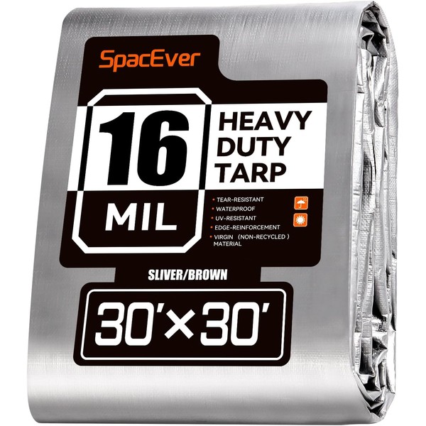 30x30 FT Tarp Waterproof, 16 Mil Tarps Heavy Duty Waterproof