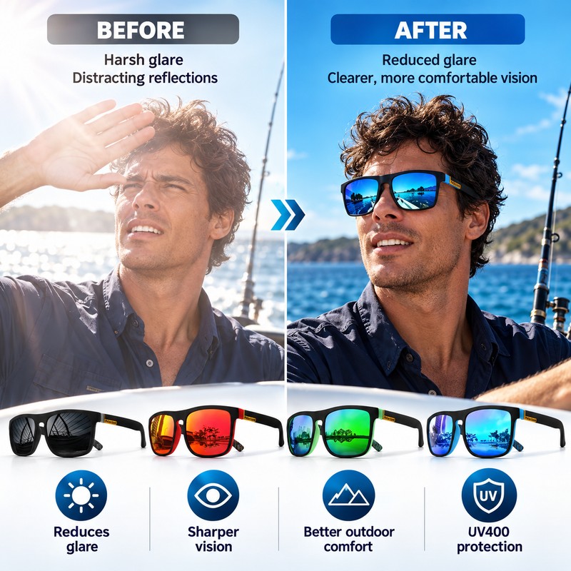 Polarized Square Sunglasses for Outdoor Use – Lightweight UV400 PC
