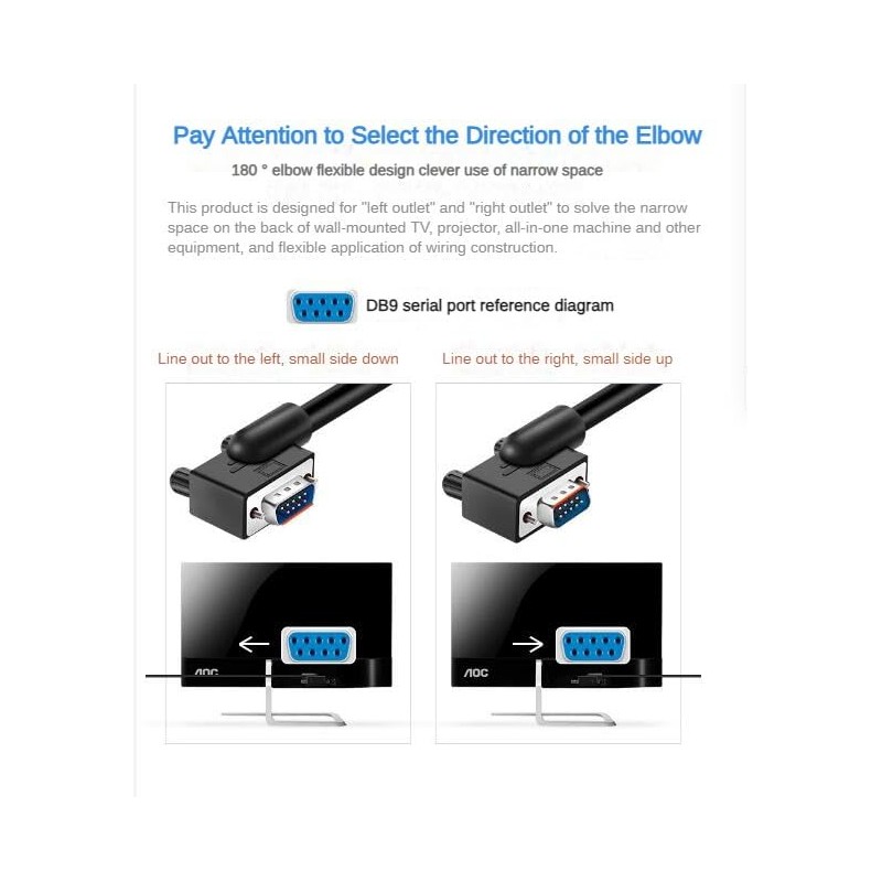 RIKYJIC DB9 RS232 Right Angle Serial Cable 9 Pin Male