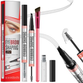 Microblading Eyebrow Pencil Waterproof with 4 Fork Tips & Square Eyebrow Brush & Brow Gel Clear for Natural Hair Drawing (Black) - Ideal for Home & Makeup Professionals