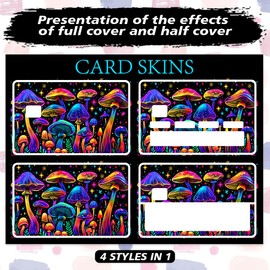 Peacoblue Bank Card Sticker Colorful Mushrooms Credit Debit Card Custom Skin Cover Protector, 4 Styles Waterproof Scratch-Proof and Aesthetic Decal for Most Popular EBT Transportation Key Card