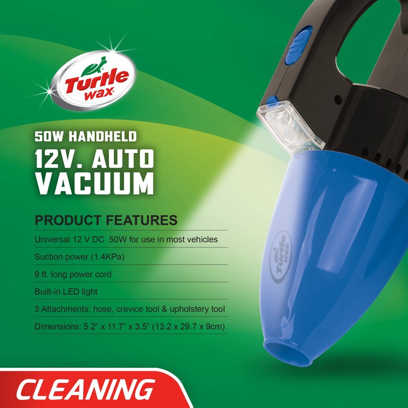 Turtle Wax Handheld Auto Vacuum Cleaner with LED Light, DC