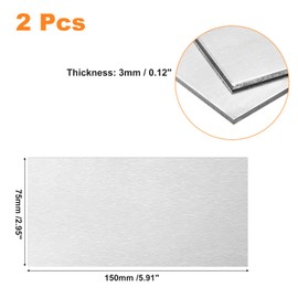 sourcing map 2Pcs 6061 Aluminum Sheet, 150mm x 75mm Rectangle Aluminum Plate 3mm Thick Flat Metal Stock for Industry Welding Crafting