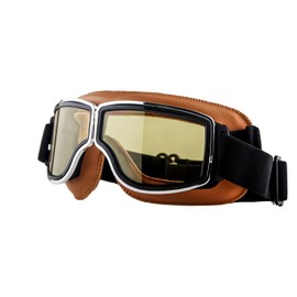 1Storm Motorcycle Scooter Mopeds Goggles Half Helmet Vintage Pilot Aviator Style, GK_631 Orange Frame Yellow Lens