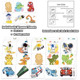 Metker Dinosaurs,Vehicles,Space(408PCS) Kids Individual Temporary Tattoos,Birthday Party Supplies for Boys,Children Waterproof Tattoos,Goody Bag Stuffers Party Bag Fillers