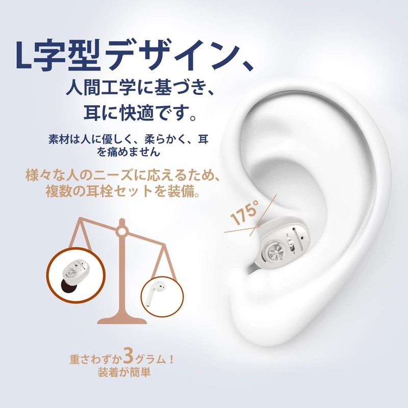 Hlfoaih 集音器 片耳 充電式ベース 軽量 おしゃれ ソフトギフト 高齢者向け 1607 (‎ホワイト)