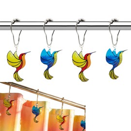 Hummingbird Shower Curtain Hooks Set of 12, Rust-Resistant Shower Ring Hangers, Decorative Bird Shower Hooks for Floral, Rustic, Countryside Spring Summer Fall Themed Bathroom Decor