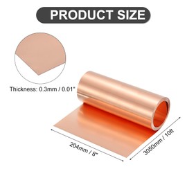 uxcell Pure Copper Sheet Roll, 0.3mm 22Ga Thick T2 Copper Flashing 3050mm x 204mm/10Ft x 8in Copper Strip Soft Copper Metal Foil Plate for Craft Electrical House Repair