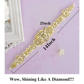 Pardecor Rhinestone Applique Wedding Bridal Sash Belt Gold Belt Sashes For Wedding Dress Crystal Belt for Wedding Dress (009 Gold)