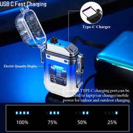 COMANYI Electric Lighter Waterproof Transparent Plasma Arc Lighter with LED Battery Indication Type C Rechargeable Lighter Outdoor Windproof Lighter for Camping,Candle (Blue & White)