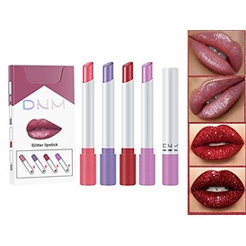 YOO 4 Sets Of Velvet Matte Creme glitter color changing lip balm Lipsticks Lip Gloss Makeup Non-Stick Cup Waterproof Long-Lasting Not Fade LipGloss Lip Glaze (#04)