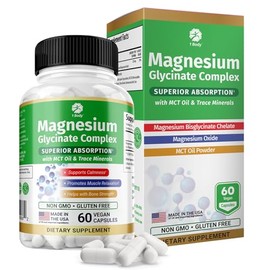 1 Body Complejo de glicinato de magnesio, suplemento de magnesio de alta absorción para calma, relajación muscular y apoyo a la salud ósea, vegano... 