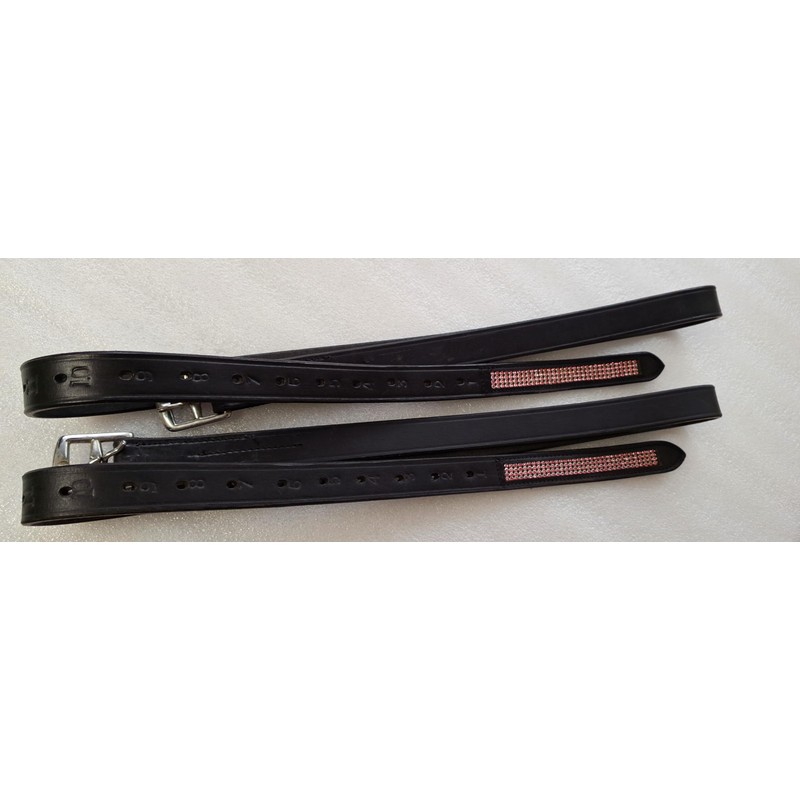 Cwell Equine PINK Crystals Bling Stirrups Black Leathers (48" Black)
