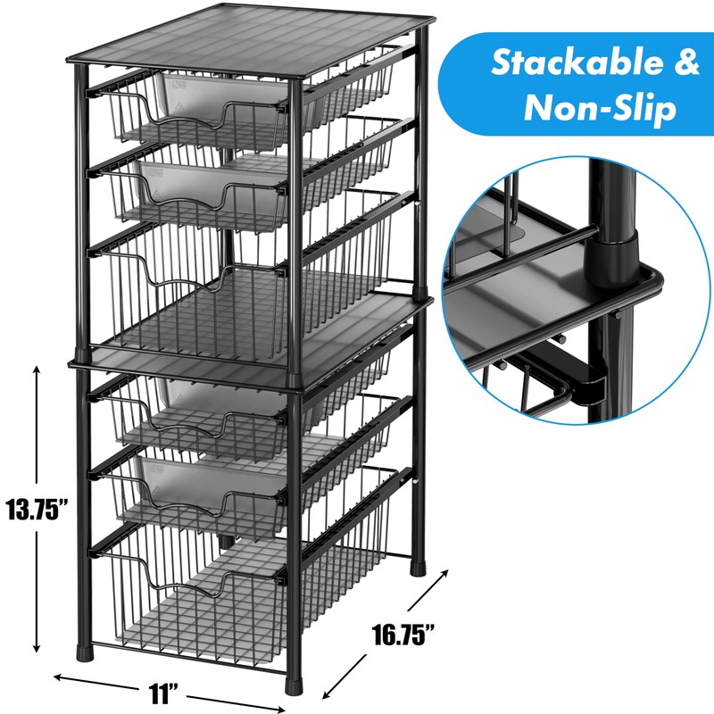 Simple Houseware 3-Tier Stackable Sliding Basket Storage Organizer Drawer for