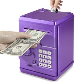 HUSAN Piggy Banks for Kids, Electronic Password Code Money Banks ATM Banks Box Coin Bank for Children Boys and Girls (Purple Gold)