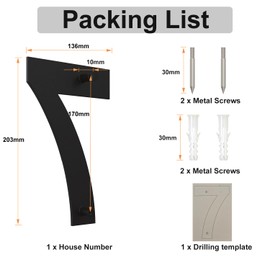 Large Brushed Modern House Number -8 Inch 203mm Height Black, Made of Solid 304 Stainless Steel, Floating Appearance and Easy to Install (Number 7 Seven)