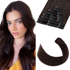 TESS Brown Hair Extensions Clip in, 20 Inch 70g Clip in Hair Extensions, 8 Pieces Clip in Hair Extensions Real Human Hair - (Dark Brown)