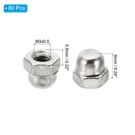 PATIKIL M3x0.5 Acorn Hex Bolt Covers, 80 Pcs Dome Head Carbon Steel Hexagon Decorative Cap Nuts for Home Repair, Industrial Equipment Fasteners, Silver Tone