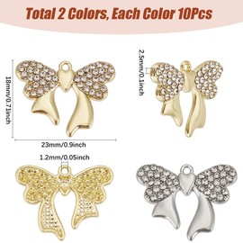 SUNNYCLUE 1 Box 20Pcs Rhinestone Bowtie Charm large Bows Charms Bulk Large Metal Silver Cute Lolita Bowknot Lovely Bow Charms for Jewellery Making Charms Crafts Necklaces Bracelets Supplies Women