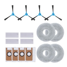 Replacement Parts for Extravis V5 Robot Vacuum, 4 Side Brushes, 4 Mop Cloth Pads, 4 Vacuum Dust Bags, 4 Hepa Filters