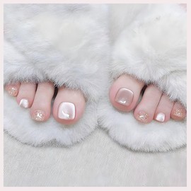 Lwenjing 24pcs Nail Tips for Foot Thumb Foot Pedicure False Nail Tips Foot Nail Reusable Gel Nail Tips for Practice Salon Summer Nails Jelly Tips Ultra Slim Pedi Easy to Apply (JMY032)