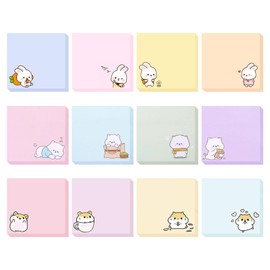 12 Pack Cartoon Hamster/Bear/Rabbit Sticky Notes, 960 Sheets 3x3 inches Pastel Self-Stick Note Pads, Korean Notepads Easy to Post for Student Studying Home Office School