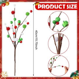Hotop 6 Pcs 16 Inch Christmas Tree Picks Decorations Red Green Christmas Ornaments Xmas Floral Branches and Ball Picks Decoration for Holiday Tree Topper Decor (Classic)