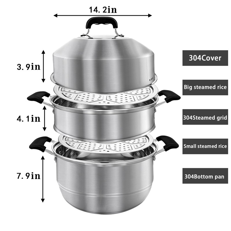 MANO Steamer Pot for Cooking 14.2 inch Steam Pots with