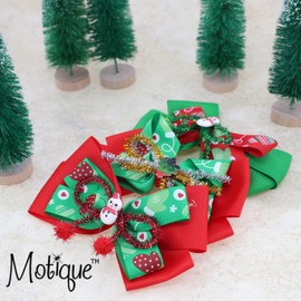 6 Inch Christmas Bow for Girls Xmas Hairbow - Red Bow with Snowman