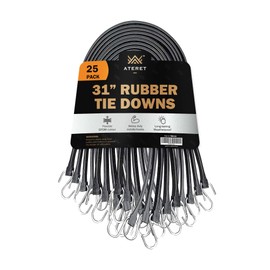 25 Packs Rubber Bungee Cords w/Hooks I 31 Inch, 47" Max Stretch I Heavy-Duty Black Tie Down Straps for Outdoor, Tarp Covers, Canvas Canopies, Motorcycle, and Cargo
