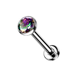 Pierced Owl 18G Petite 8mm Barbell Implant Grade Titanium Threadless Push-in 2.5mm Crystal Flat Back Lip Cartilage Tragus Stud (Vitrail Medium)