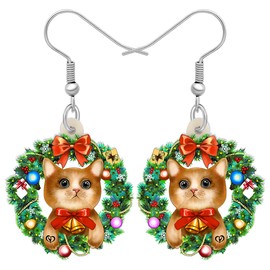 Cute Christmas Cat Earrings Dangle For Women Girls Charm Decoration Gifts (Christmas Cat #31)