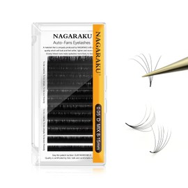 NAGARAKU Auto Fan Lash 2 Layers Volume Eyelash Extensions 0.05mm D Curl 8-15mm Mix Length Lash Roots with Glue Anime/Mang Styles Easy Fan Eyelash