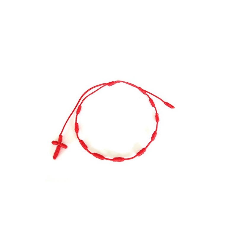 Lucky Charms USA Hand Knotted Red String Rosary Cross Bracelet