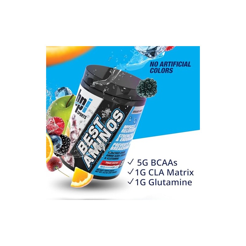 BPI Sports Best Aminos BCAA and Glutamine Supplement, Fruit Punch,