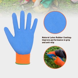 HANDLANDY Gardening Gloves for Children from 5-6 Years, Rubber Foam Gloves, Work Gloves for Girls and Boys, Orange and Blue, 2 Pairs, Size 3