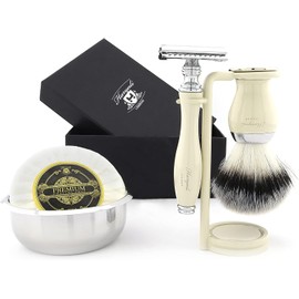 Safety Razor Set for Men, 6-in-1 Shaving Brush Set with Razor, Razor Stand, Shaving Bowl, Shaving Soap, Alum Pen - Wet Razor Men's Shaving Set Gift