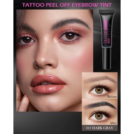 Peel Off Tattoo Eyebrow Gel-2Pcs Eyebrow Tattoo Peel Off Eyebrow Tint, Eyebrow Tattoo Waterproof Tattoo Brow Gel, Semi Permanent Eyebrow Tint Up to 3 Days, with Eyebrow Stencil & Brush-01#Dark Gray