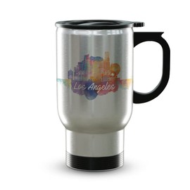 Los Angeles Watercolor California Thermal Mug , Los Angeles California Insulated Mugs , California Graduation Gifts for Him , Los Angeles California 14oz Travel Mug , Double Wall Vacuum Travel Mug