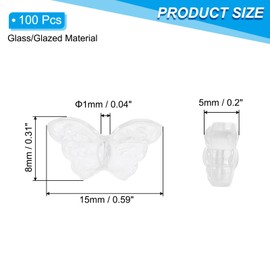 PATIKIL 100Pcs Pure White Crystal Butterfly Beads, Glass/Glazed, 15 x 8 x 4.5mm, DIY Jewelry Making Charm Beads