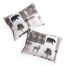 Wake In Cloud - Rustic Pillow Cases, Cabin Lodge Christmas Bear Moose Deer Woodland Western Country, Set of 2 Soft Pillowcases Pillow Shams Covers, Taupe, King Size 20x36 Inches