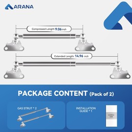 ARANA Stainless Gas Struts 15 inch 100lbs, Marine Gas Struts 15 inch 445N with Brackets, Hydraulic Lift Support Hinges for Heavy Duty Door Cabinet Boat Lid(Fits 80-110 lbs Lid), 2 Pcs